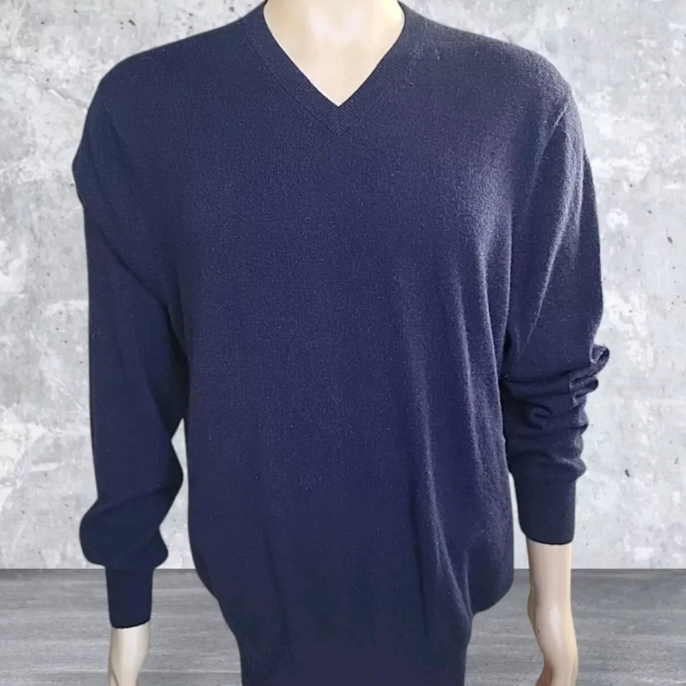Daniel Bishop Sweater Mens XXL Blue Cashmere Pullover Classic Grandpa V-Neck